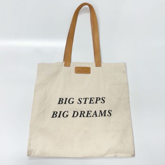 MEZCALERO BOOTS Canvas Tote Bag‎ Big Steps Big Dreams Leather Straps 15x16 in - Picture 1 of 9